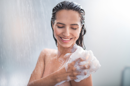 Portrait,Of,Happy,Girl,Taking,Shower,With,Gel.,She,Washing